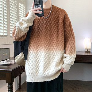 84783-特P75宽松秋冬季保暖保暖高级感圆领毛衣男士时尚渐变色图片