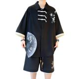 TZ24323-特P60中式编织盘扣短袖衬衫短裤套装运动休闲两件套，男装休闲套装，电商D310B
