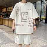 wassuphappy短袖短裤套装男款夏季休闲冰丝t恤一套宽松运动短裤，男装T恤，电商D310B