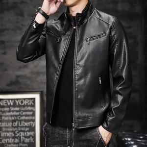 JK69-P75春秋季潮流帅气机车服男士皮衣外套韩版修身立领夹克衫图片