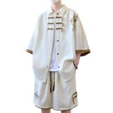 tz24323-特P60新中式风短袖短裤套装男夏季潮牌休闲衬衫男穿搭，男装衬衫，电商D310B