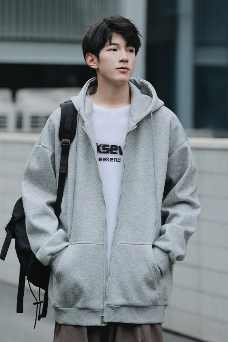 现货得物二开GSY9916-特P33连帽开衫卫衣男纯色式休闲运动宽松外,男装卫衣,电商D310B