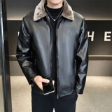JK117-P90皮毛一体PU皮韩版翻领皮夹克商务休闲加绒加厚皮外套，男装皮衣，电商D310B