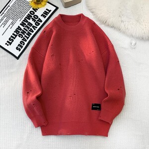 84633-特P58毛衣男冬季美式破洞设计感高街慵懒风乞丐针织衫图片