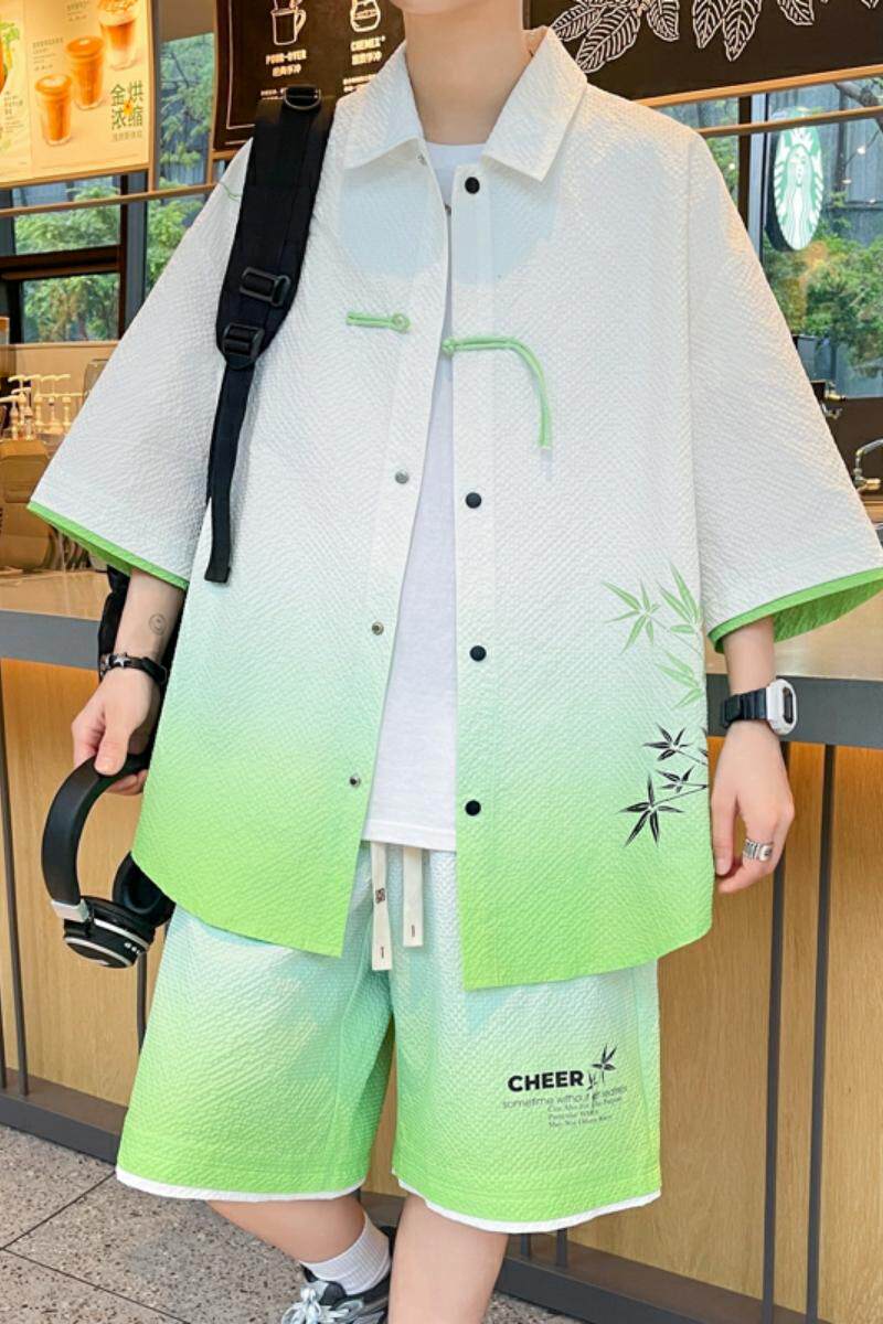 TZ24320-特P60风潮高级感短袖衬衣休闲短裤青少年运动套装,男装休闲套装,电商D310B