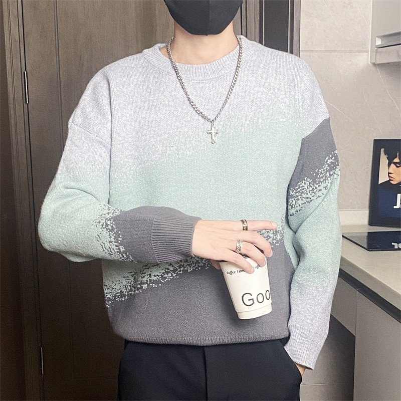 M8305-特P55渐变圆领毛衣男女同款秋冬季慵懒套头初秋针织衫,男装针织衫/毛衣,电商D310B