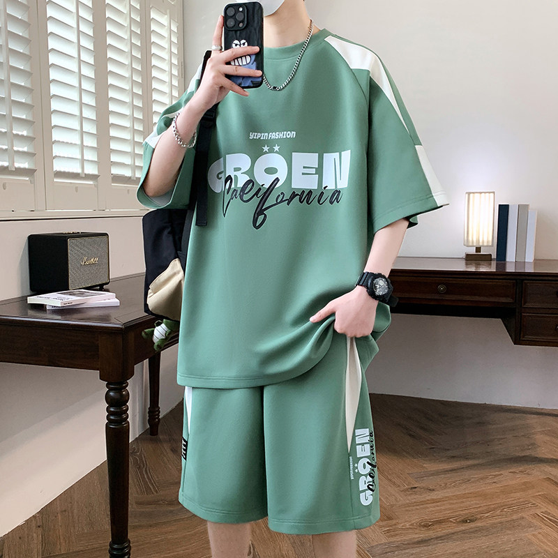 TZ24357-特P50运动套装男夏季青少年潮流短袖短裤高中学生帅气,男装T恤,电商D310B