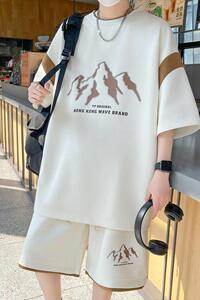 84303-P55青少年圆领短袖套装休闲帅气高中学生宽松t恤男装潮牌图片