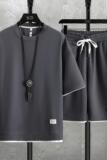 7536-P55夏季华夫格短袖T恤套装男士休闲运动跑步套装，男装T恤，电商D310（原电商305）