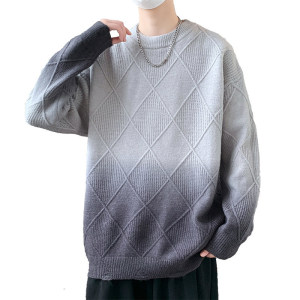 84786-特P70渐变色毛衣男士圆领潮流提花线衣服针织打底衫男款图片
