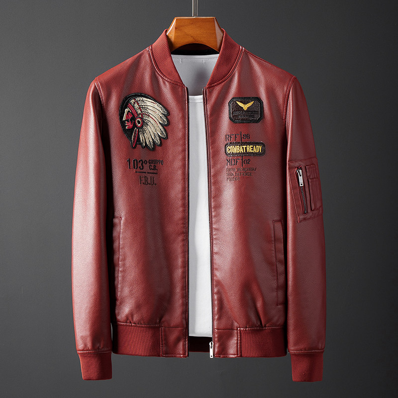 JK035-P110加绒皮夹克重工刺绣立领复古美式机车服潮流时尚PU皮衣,男装皮衣,电商D310B