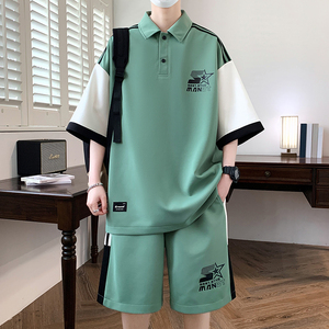 84362-特P55套装男夏季翻领宽松Polo五分裤两件套青少年一套搭配图片