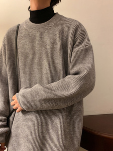 M869-P55潮流学生纯色针织衫港风百搭圆领毛衣男ins宽松线衣图片