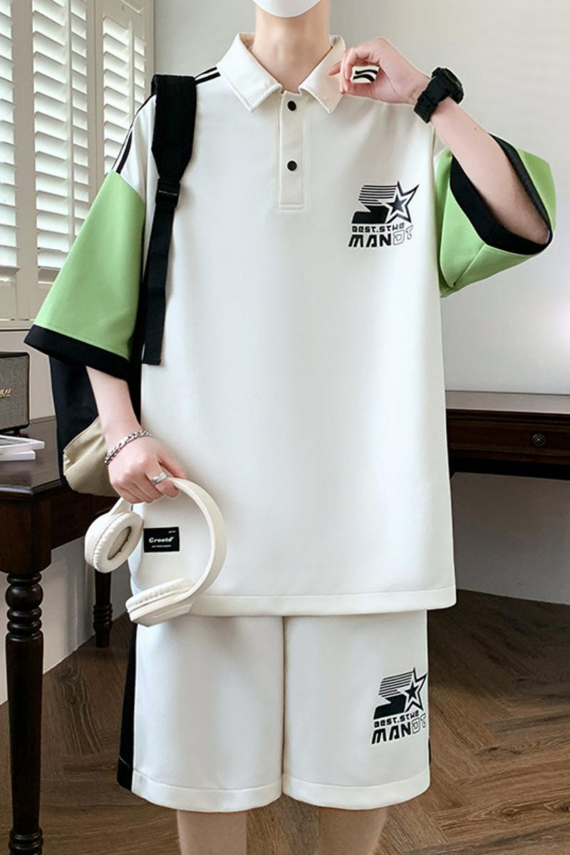 TZ24362-特P55潮流短袖t恤男夏季青少年休闲穿搭衫运动套装,男装T恤,电商D310B