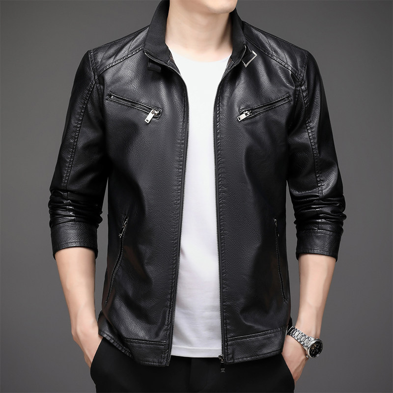 JK69-P75秋冬季立领帅气皮衣外套男中年加绒仿皮机车服高级感潮,男装皮衣,电商D310B