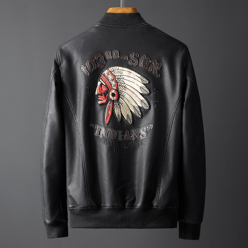JK035-P110加绒皮夹克重工刺绣立领复古美式机车服潮流时尚PU皮衣,男装皮衣,电商D310B