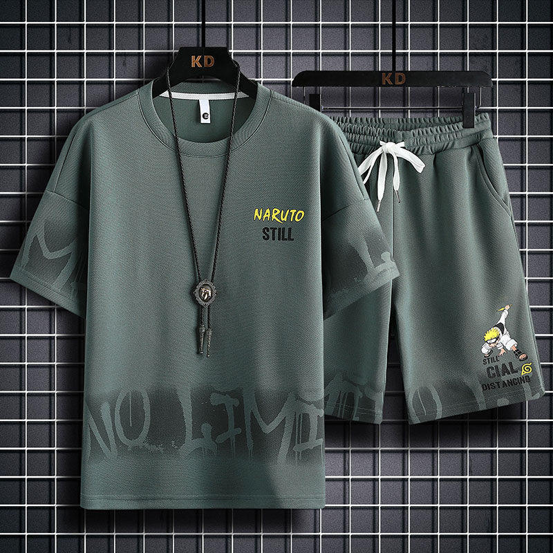 83609-P60休闲时尚套装男夏季运动休闲服潮牌一套搭配短袖短裤男,男装T恤,电商D310B