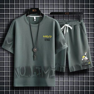 83609-P60休闲时尚套装男夏季运动休闲服潮牌一套搭配短袖短裤男图片