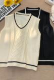 M2103-特P45美式V领学院风针织马甲男女同款麻花撞色无袖毛衣背心，男装背心/马甲，电商D310B