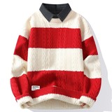 84590-特P60秋冬新款休闲毛衣男针织打底衫假两件衬衫领毛衣，男装针织衫/毛衣，电商D310B