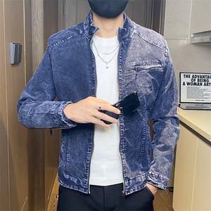 JK1856-P100水洗牛仔夹克春青年潮流美式复古休闲立领工装外套秋图片