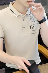 72809-P35纯棉衫男短袖2024夏季印花翻领T恤薄轻商务休闲,青年教官上衣搭配图片