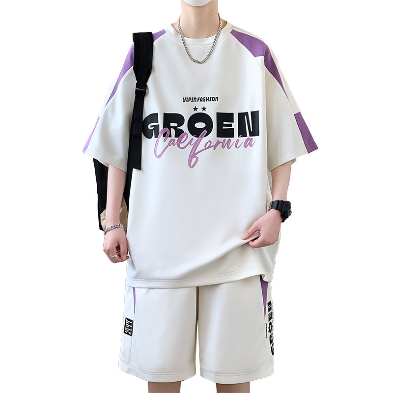 TZ24357-特P50运动套装男夏季青少年潮流短袖短裤高中学生帅气,男装T恤,电商D310B