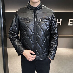 68708-P115冬季棉衣外套男修身潮简约皮棉袄短款立领加厚袄子图片