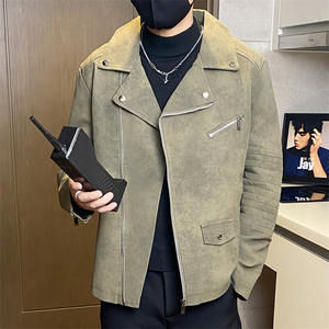 JK897-P100男士英伦皮衣水洗复古夹克休闲外套潮流修身痞帅机车服图片