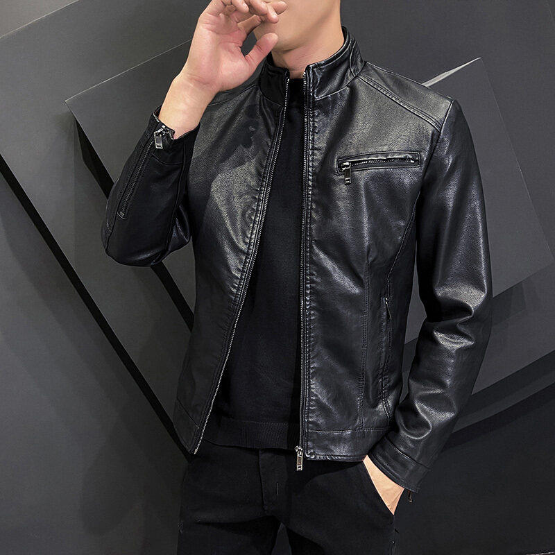 J秋季新款男士休闲皮衣韩版修身潮流外套图片