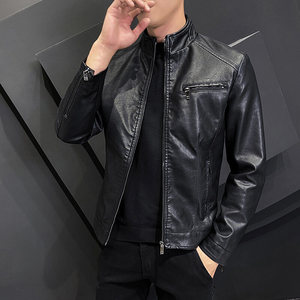 J秋季新款男士休闲皮衣韩版修身潮流外套图片