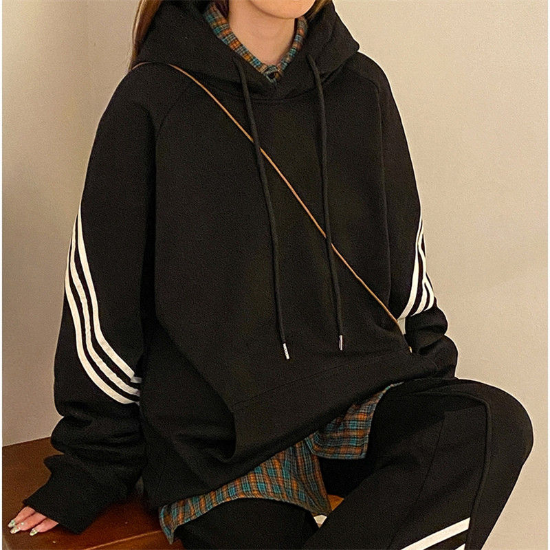 二开W9806-特P50华棉三条杠连帽卫衣男女春秋宽松oversize慵懒,男装卫衣,电商D310B