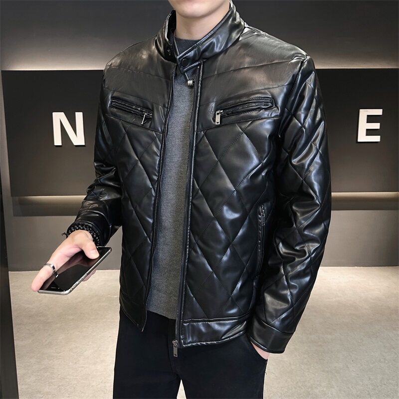 68708-P115冬季棉衣外套男修身潮简约皮棉袄短款立领加厚袄子,男装皮衣,电商D310B