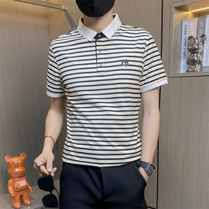 PL042-特P40撞色条纹短袖POLO衫男夏季潮流轻熟雅痞修身翻领图片
