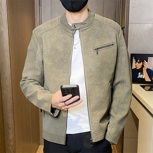 JK893-P100水洗复古皮衣男外套潮流修身帅气机车服男士立领夹克衫图片