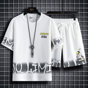 83609-P60休闲时尚套装男夏季运动休闲服潮牌一套搭配短袖短裤男,运动员搭配正经衣服图片图片