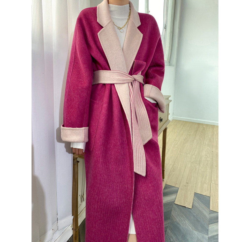 2023冬装新款红色双面羊绒羊毛呢大衣厚外套女中长款毛呢子大衣