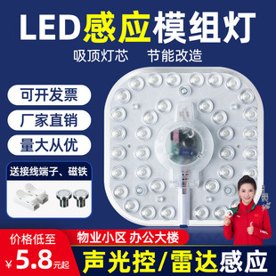 led声光控雷达人体感应吸顶灯灯芯模组物业楼道改造替换光源节能