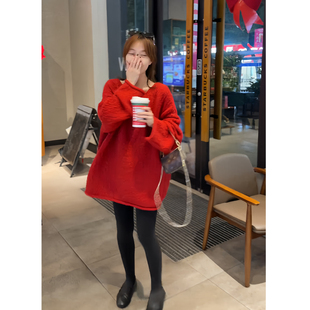 绝美大方得体两件套氛围感漂亮红色新年穿搭针织毛衣加厚气质套装