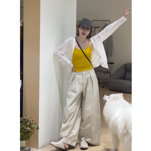 2025超火穿搭一整套慵懒风薄款气质吊带长袖外套高腰阔腿裤套装
