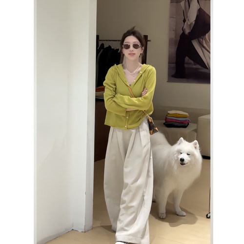 连帽针织开衫外套百搭休闲裤套装