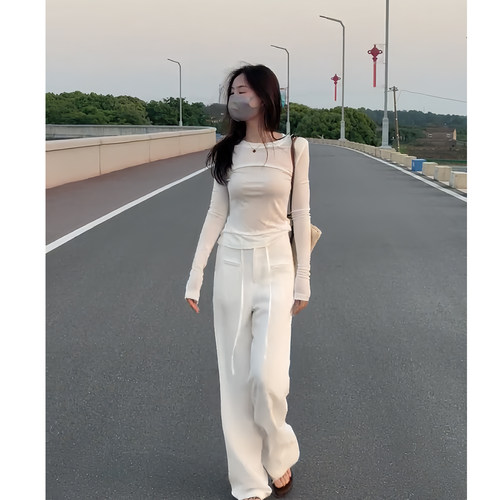 2026夏季女长袖T恤显瘦休闲套装