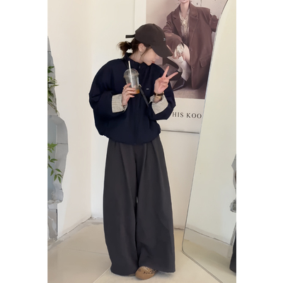 棒球服宽松短外套阔腿裤两件套