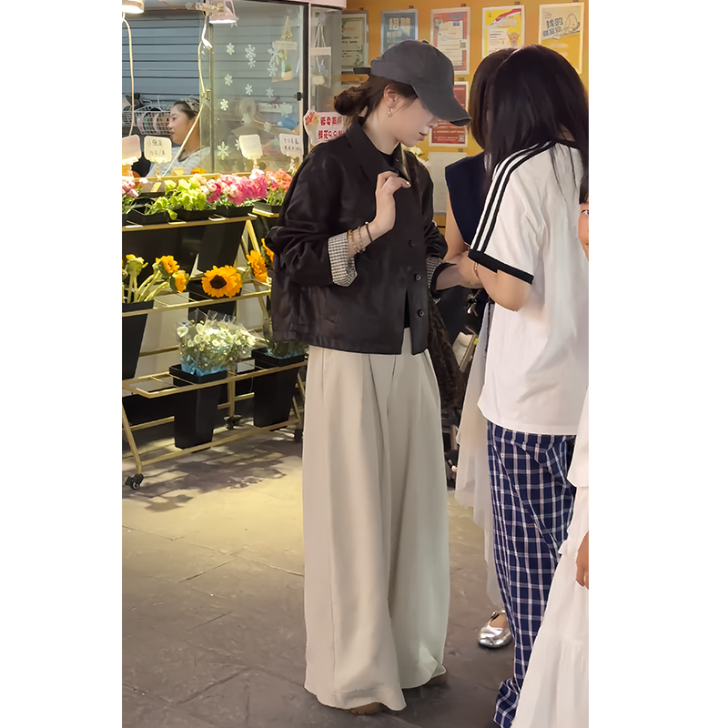 PU皮衣外套休闲阔腿裤两件套