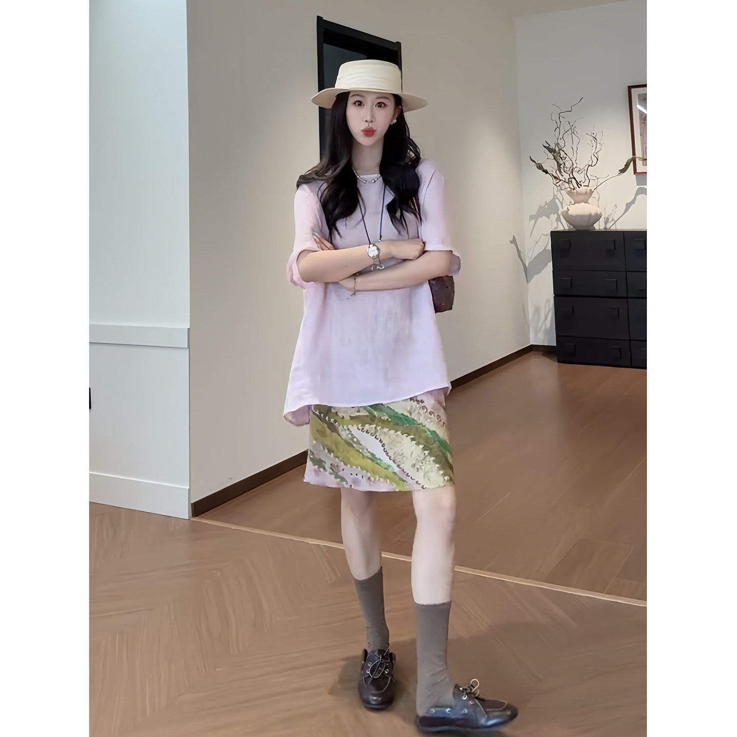 独特漂亮夏装两件套女宽松短袖T恤印花半身裙两件套时尚女装套装