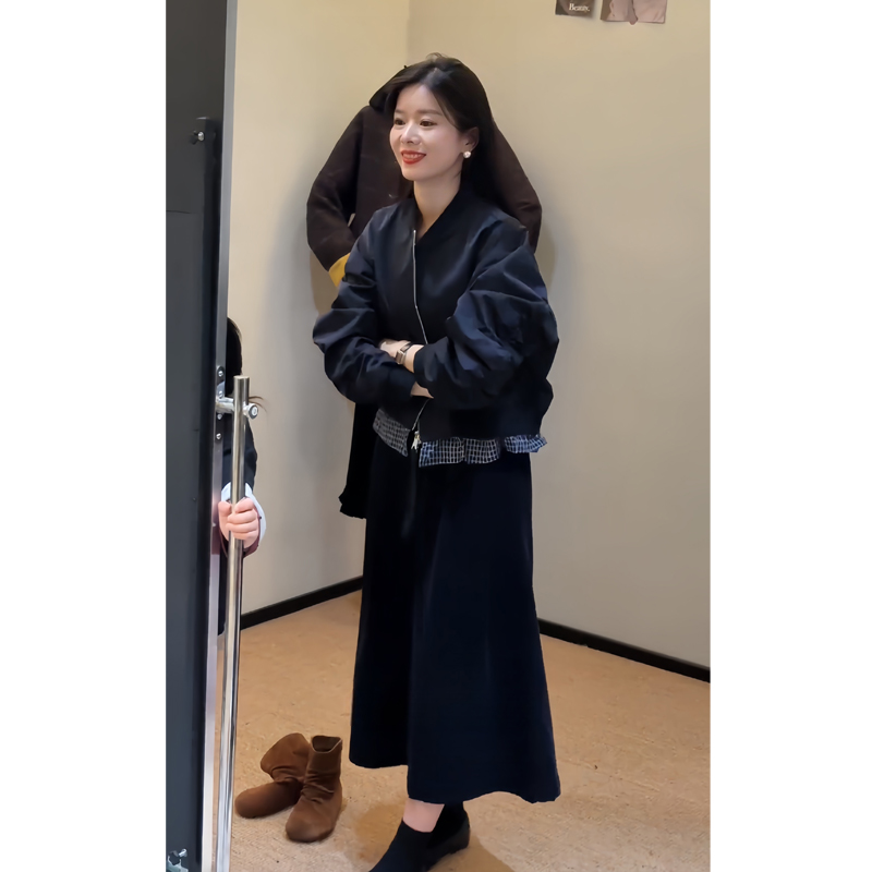 棒球服外套荷叶边夹克阔腿裤套装