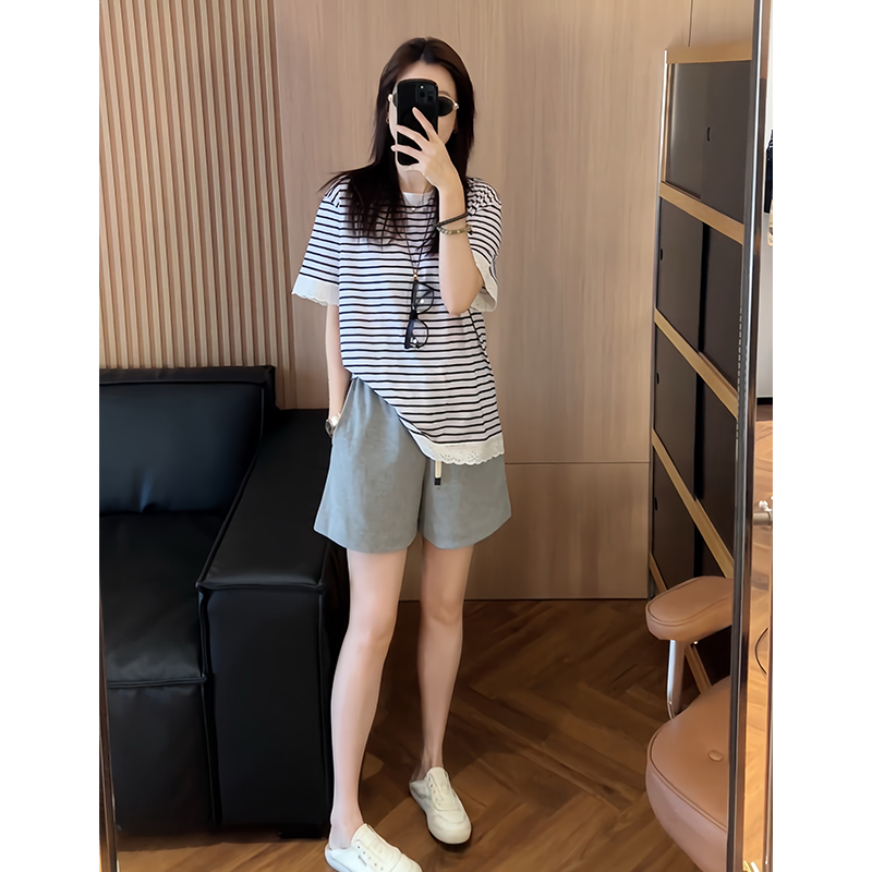 韩系搭配一整套短袖T恤阔腿裤