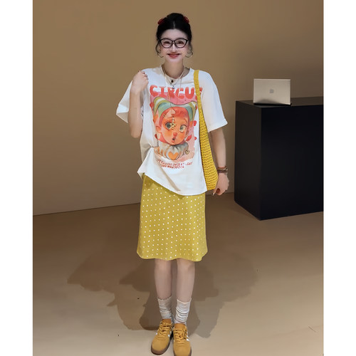 夏季卡通印花T恤半身裙两件套女