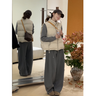 两件套 休闲裤 秋冬穿搭一整套立领马甲套装 宽松百搭保暖叠穿针织衫