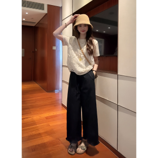 淡人高知穿搭一整套气质假两件短袖上衣刺绣马甲裤子两件套夏套装